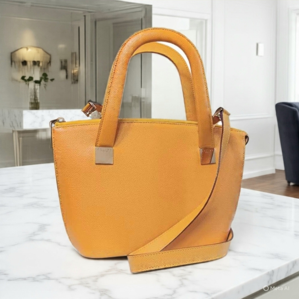 💛 CÉLINE EUC Mustard Leather Tote Crossbody Small Shoulder Bag Gold HW - Picture 5 of 17